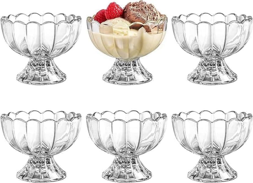 Ice Cream Bowls | Crystal Glass Cups | Sweets Serving Bowls use for Desserts, Milkshak, Fruit, Falooda, Coffee and Pudding Nuts | Pack of 6 |