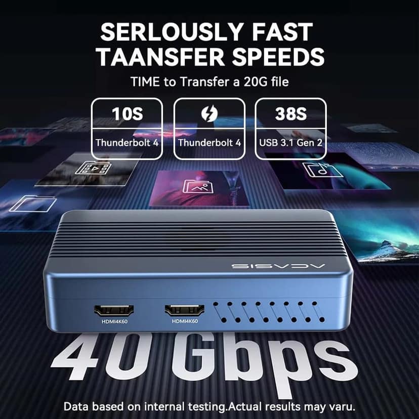 ACASIS 8-in-1 40Gbps M.2 NVMe Thunderbolt 3/4 SSD Enclosure & Dock, Single 8K or Dual 4K60Hz, 1*40Gbps, with 100W PD Adaptor, Cooling Fan, for M1/M2 view 3