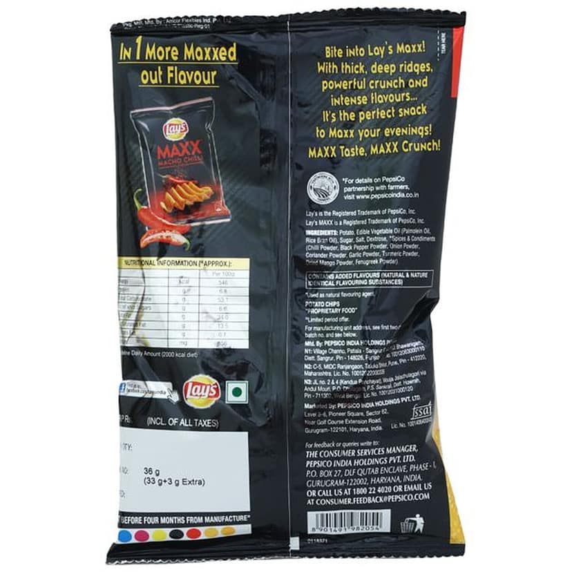 Lays Maxx Potato Chips - Sizzling Barbeque Flavour, Crunchy Crispy Snacks, 34 G Pouch view 2