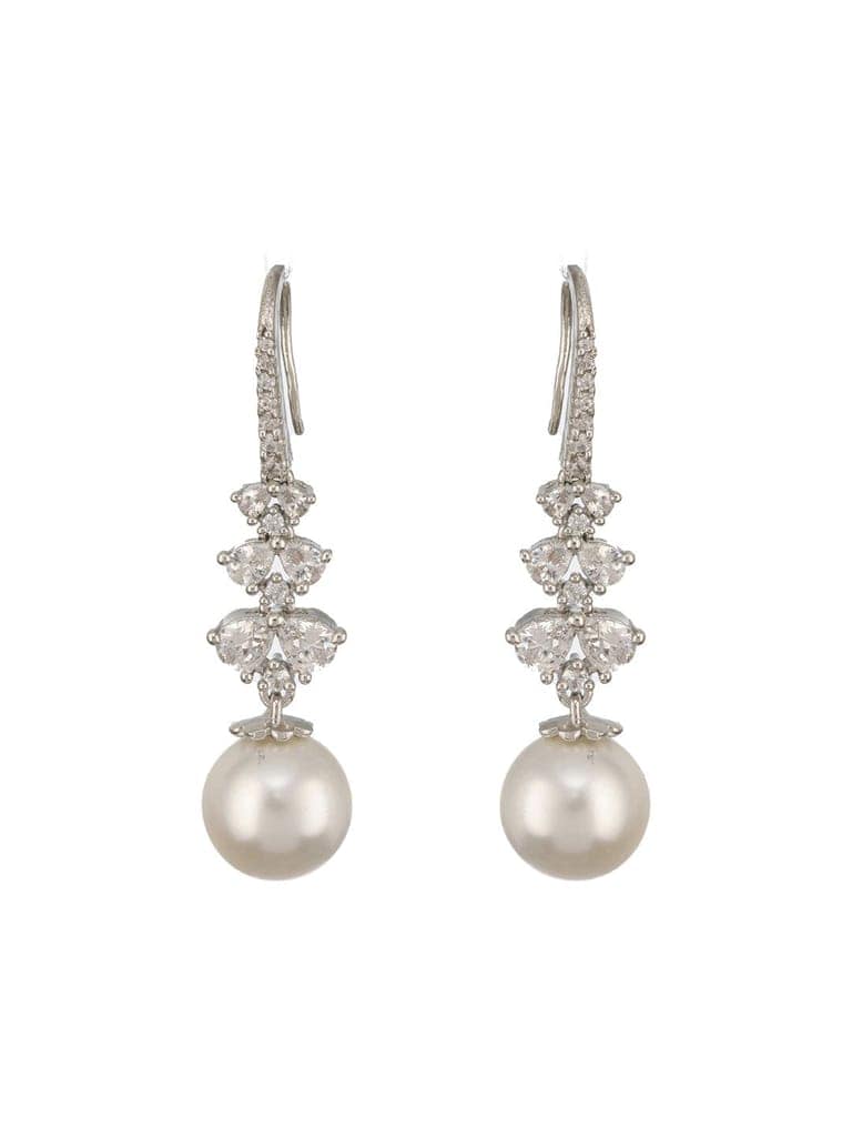 Silver Plated AD Studded Delicate Pearl Hook Earrings view 4