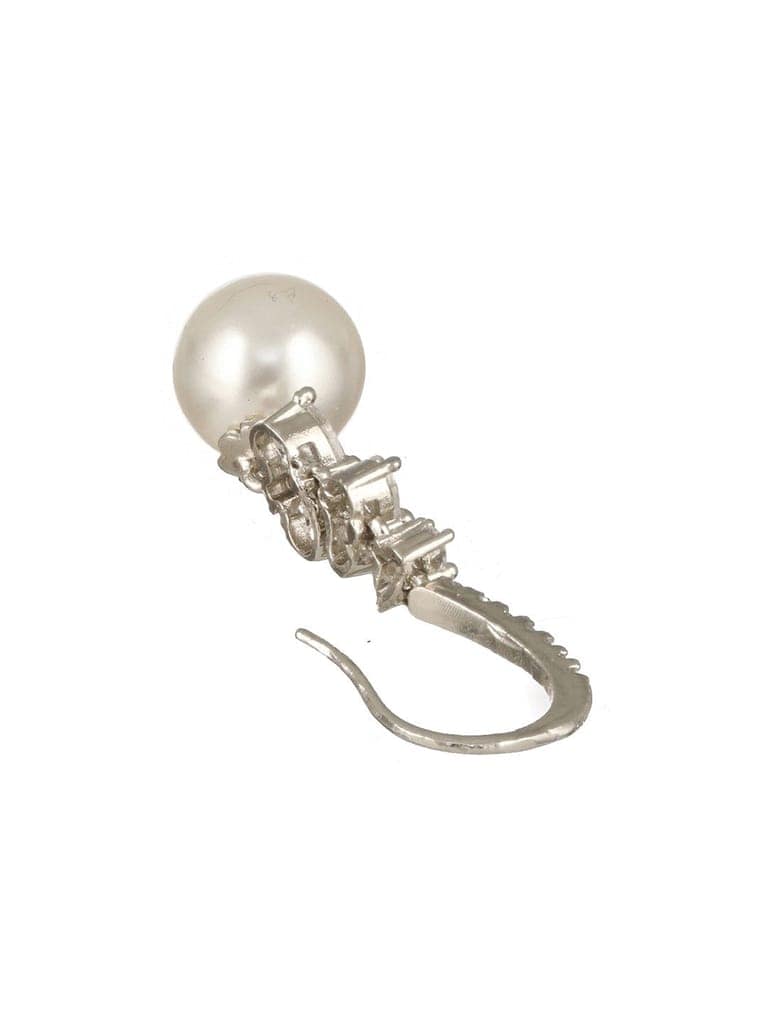 Silver Plated AD Studded Delicate Pearl Hook Earrings view 5