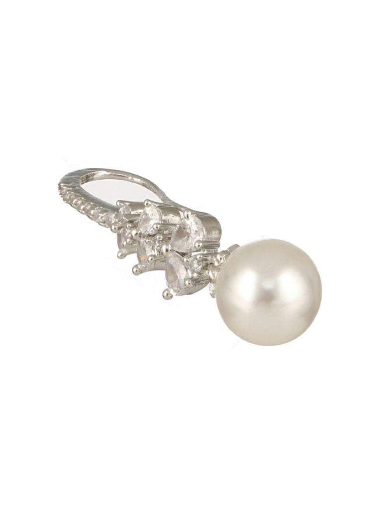 Silver Plated AD Studded Delicate Pearl Hook Earrings view 6
