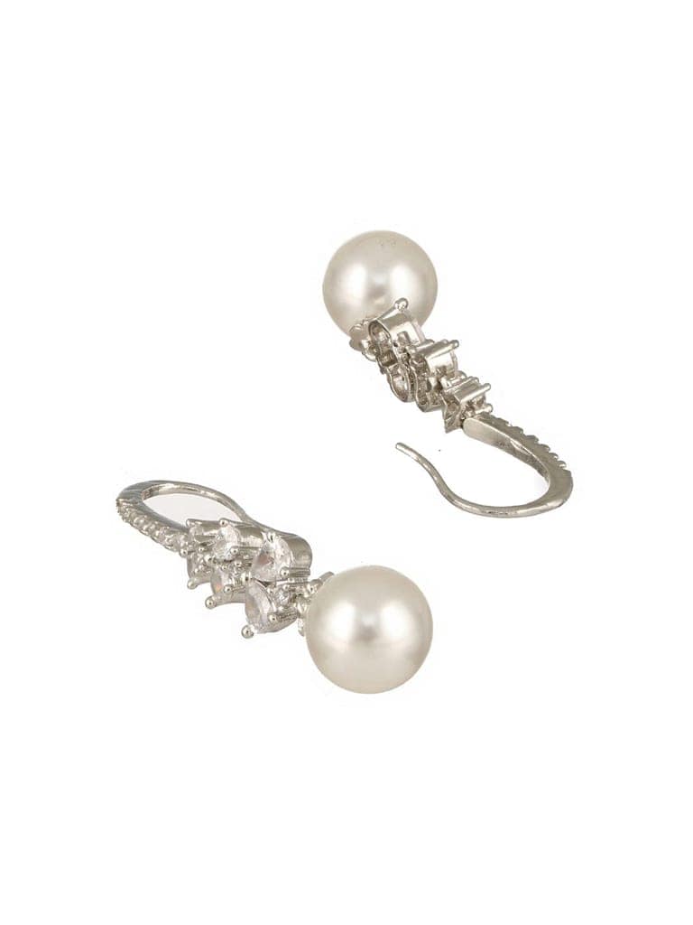 Silver Plated AD Studded Delicate Pearl Hook Earrings view 7