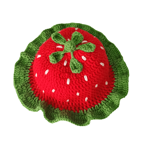 Handmade Strawberry Design Crochet Cap