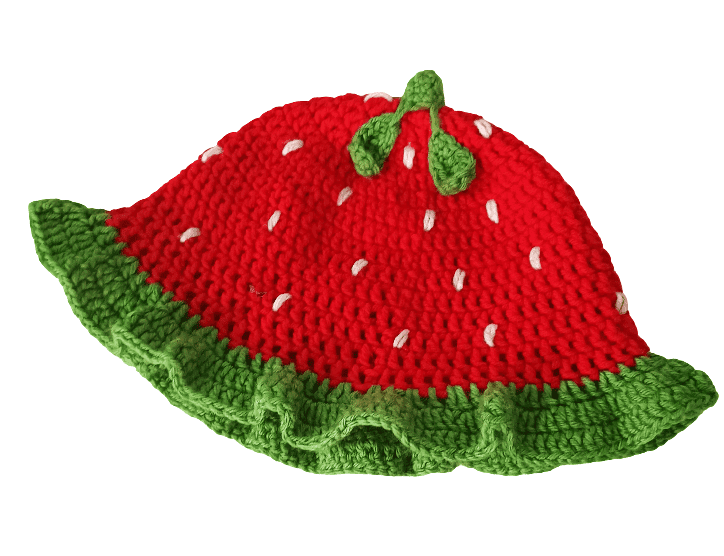 Handmade Strawberry Design Crochet Cap view 2