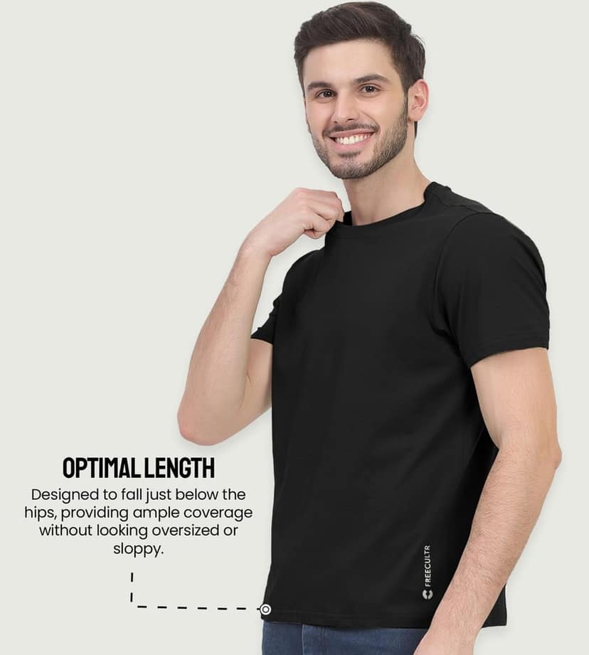 Freecultr Truly Classic Organic Men's Cotton T-Shirt | Solid Round Neck Half Sleeve | Plain Stylish t Shirts | Regular Fit | Casual T Shirt for Man Pack of 1-Carbon Black view 4
