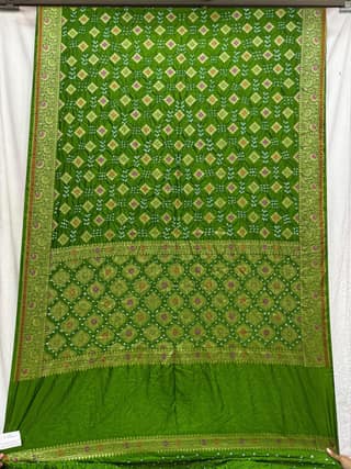 Kala Sanskruti All Over Green Color Dupion Silk Bandhani Saree 6.5M with Blouse Piece Elegant Traditional Wear Bridal Saree for Women
