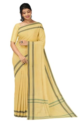 APCO Handloom (A Andhra Pradesh Govt Emporium)- Women's Traditional Pure Handloom Bandar/Polavaram Yellow Cotton Saree | PBS0048
