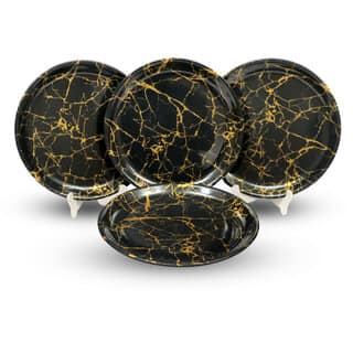 Ariya Melamine 11 Inch Dinner Plates - Black & Gold, Set of 4 | Durable, Lightweight & Easy to Clean