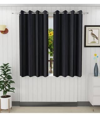 Panipat Textile Hub Solid Semi-Transparent Eyelet Door Curtain 7 ft Pack of 2 -Cream