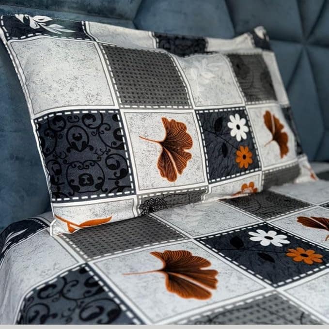 SineCRAFT Creations Double Bed Bedsheets 90X100 Inches 240 TC Glace Cotton King Size with 2 Pillow Covers - 3 PC Cushion Cover Free (Leaf & Floral Pattern) view 2