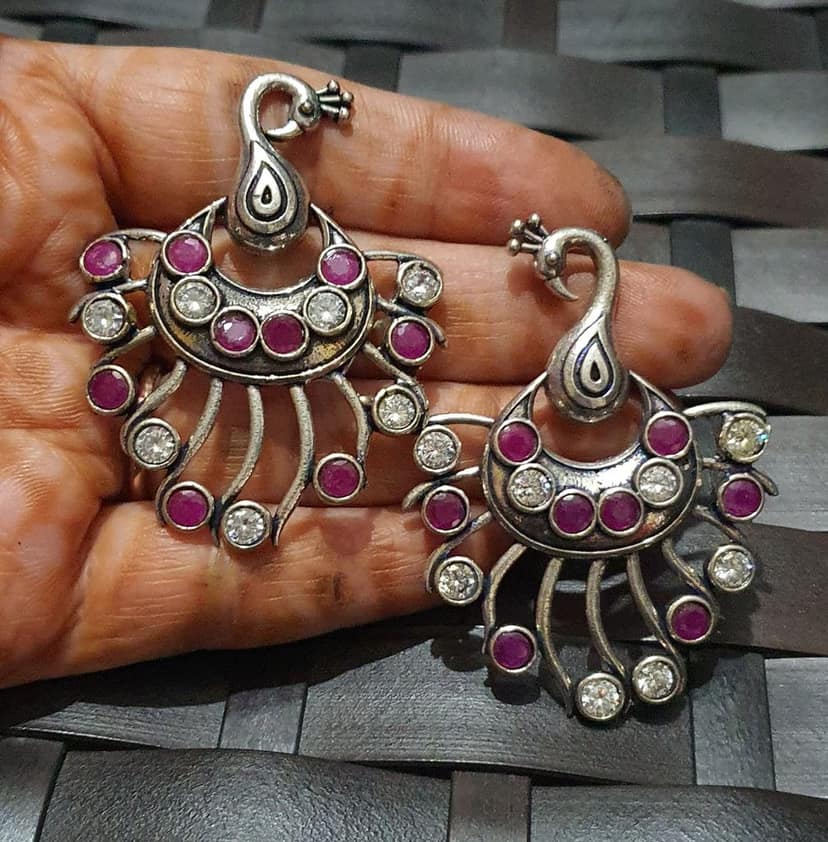 Glamvila Pink and white Stone Peacock Earring view 3