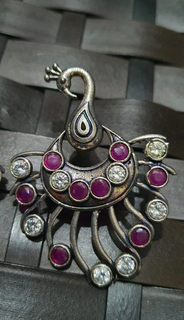 Glamvila Pink and white Stone Peacock Earring view 4