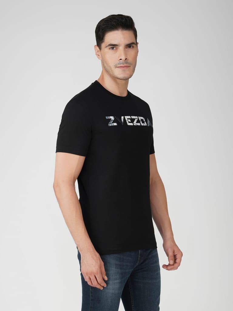 Men’s Pure Cotton Round Neck Branded T-Shirt-Black view 3
