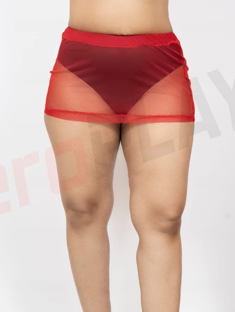 Red Mini Mesh Tube Skirt Sheer Material Perfect for Beach or Date Night view 4