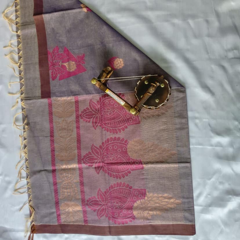 Pure Cotton Saree with Blouse Gray color view 3