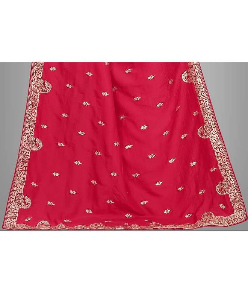 Om Shantam Sarees Silk Blend Embroidered Saree With Unstitched Blouse Piece ( Pink ) view 2