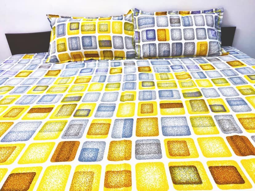 Omkar by R3 Inc. 250 TC Geometric Print Heavy Cotton Satin Double Bed Sheet with Pillow Cover Yellow view 2
