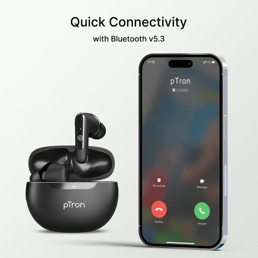 pTron Bassbuds Astra in-Ear TWS Earbuds w/Stereo Sound, 34Hrs Playtime, Stereo Calls, Custom EQ, Mobile App, BTv5.3 Headphones view 4