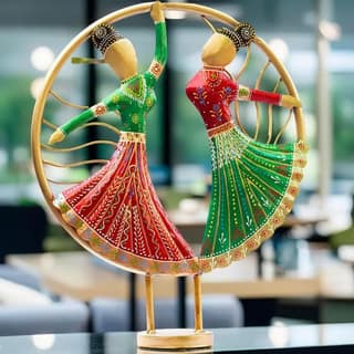 MOHD YASIN - Vibrant Rajasthani Graceful Dancers Tabletop Showpiece - Iron Hand-Painted Home Decor - Ideal for Wedding, Anniversary & Housewarming Gifts (Circle Dancers)