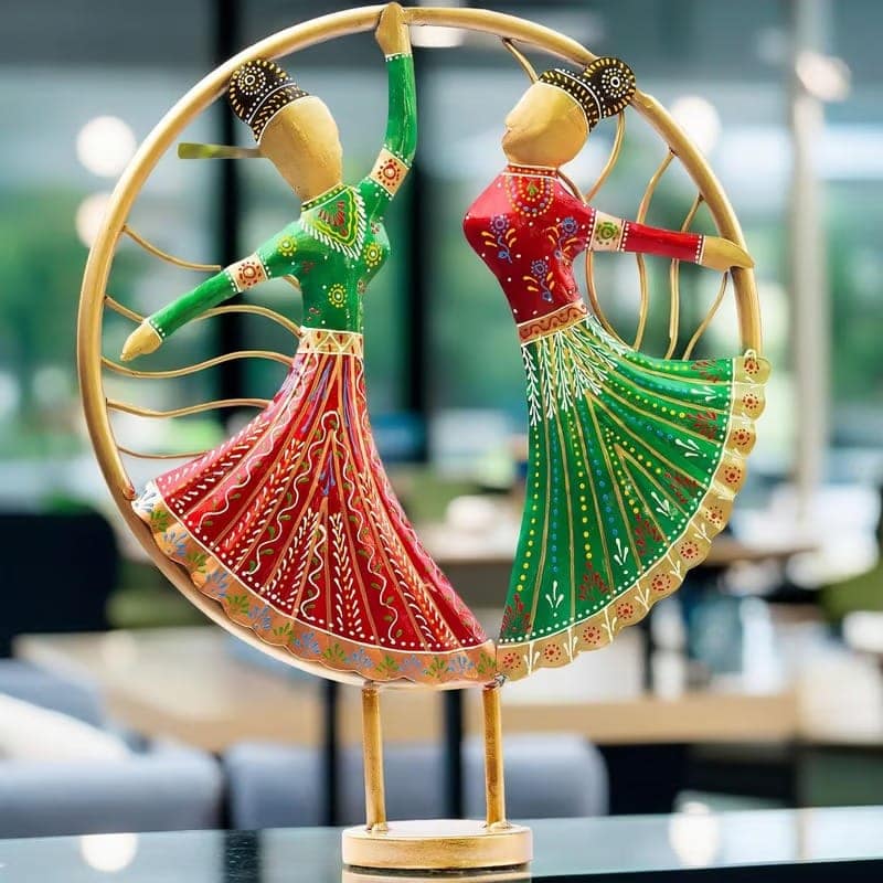 MOHD YASIN - Vibrant Rajasthani Graceful Dancers Tabletop Showpiece - Iron Hand-Painted Home Decor - Ideal for Wedding, Anniversary & Housewarming Gifts (Circle Dancers)