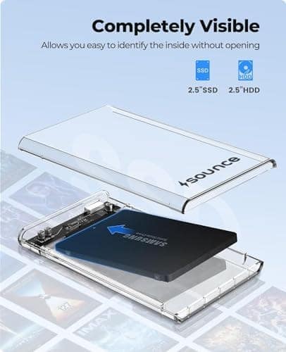 Sounce 2.5" SATA SSD Enclosure Case, USB 3.0 to SATA Tool-Free External Hard Disk Case with Fast Transfer Speed Up to 5 Gbps & Up to 6TB Storage Capacity Compatible with 2.5 SSD / HDD view 3