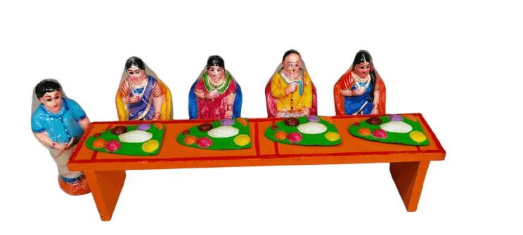 Handmade wooden Figurine Set - Miniature Traditional South Indian dining dinner set