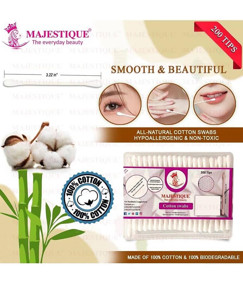 Majestique 100Pcs Paper Cotton Swabs Sticks, Flat Box, Soft Gentle on Face, Ear Cleaning - Pack of 2 view 2