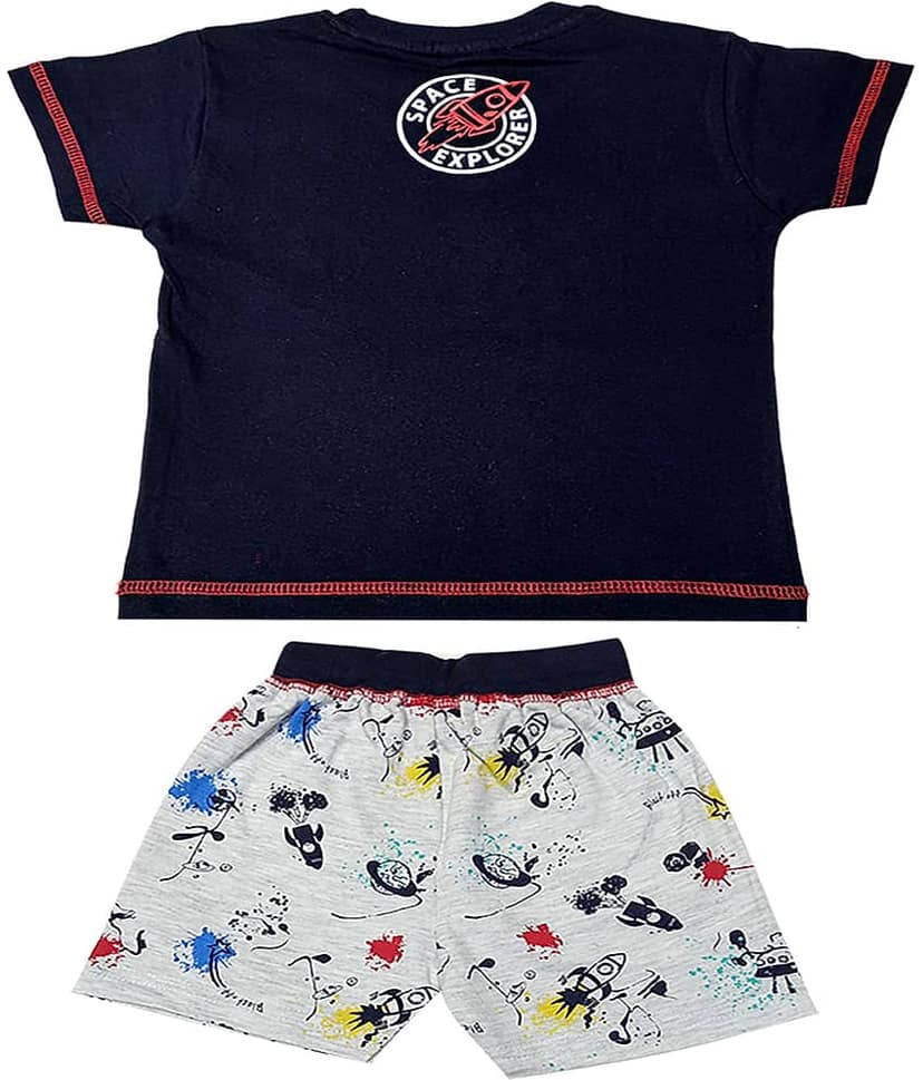 Kideon Pack of 1 Boys Cotton T-Shirt & Shorts Set ( Navy Blue ) view 2
