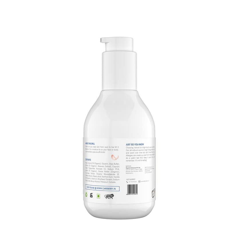 Careberry Vanilla & Extra Virgin Coconut Oil Body Lotion, Ultra Moisture, Fast-Absorbing, Ayush Certified, Paraben & Silicone Free 200ml view 3