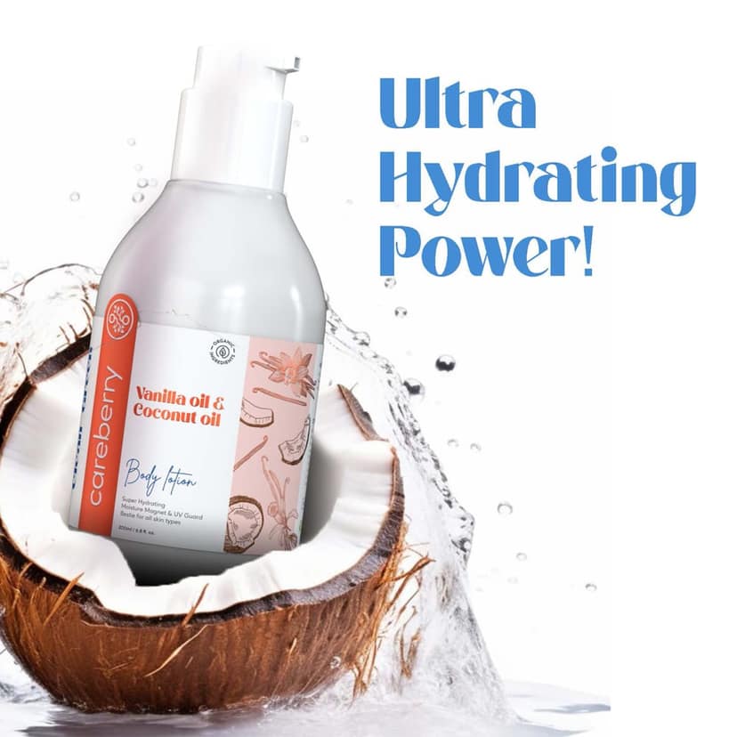 Careberry Vanilla & Extra Virgin Coconut Oil Body Lotion, Ultra Moisture, Fast-Absorbing, Ayush Certified, Paraben & Silicone Free 200ml view 4