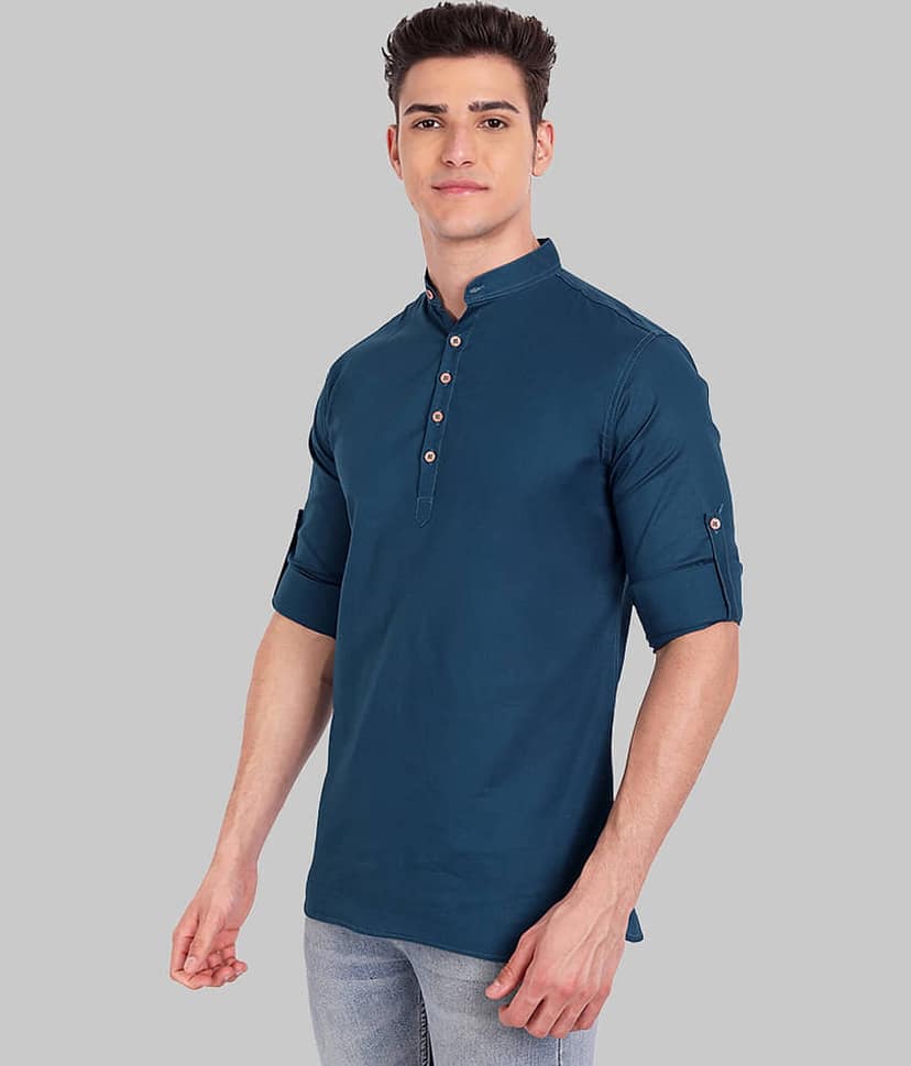 Vida Loca Linen Slim Fit Solids Rollup Sleeves Men's Casual Shirt - Black ( Pack of 1 )