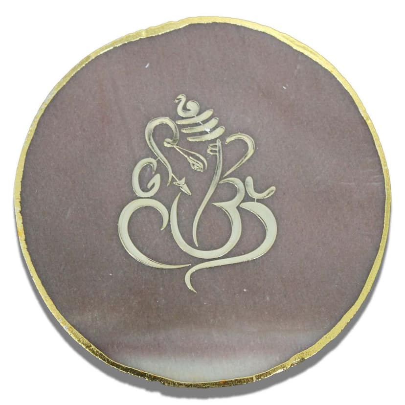 Garvi Gurjari Handcrafted Agate Coaster Lord Ganesha Showpiece with Wooden Stand | Decorative Agate Ganesh Ji Plaque for Home Decor view 2