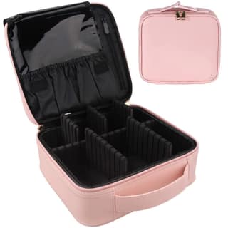 Travel Professional Makeup Case Organizer Bag for Women | Portable Artist Storage Makeup Brush Bag with Adjustable Dividers (Baby Pink, 10 INCH (1 Layer)) Travel Professional Makeup Case Organizer Bag for Women | Portable Artist Storage Makeup Brush Bag