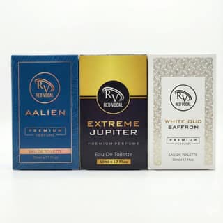Red Vocal Aalien (Unisex), Extreme Jupiter (Women) & White Oud Saffron (Unisex) Premium Eau De Toilette Set – 3×50ml, Long-Lasting Luxury Fragrance Combo