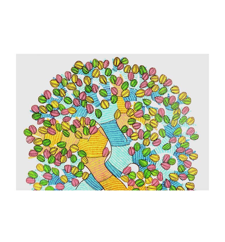 Handcrafted Gond Tree of Life with Birds – Tribal Folk Art Painting view 3