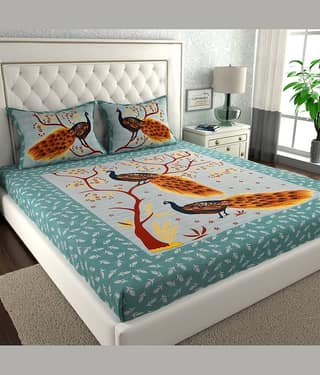 ABHACLOTHO Cotton 1 Double Bedsheet with 2 Pillow Covers ( Green )