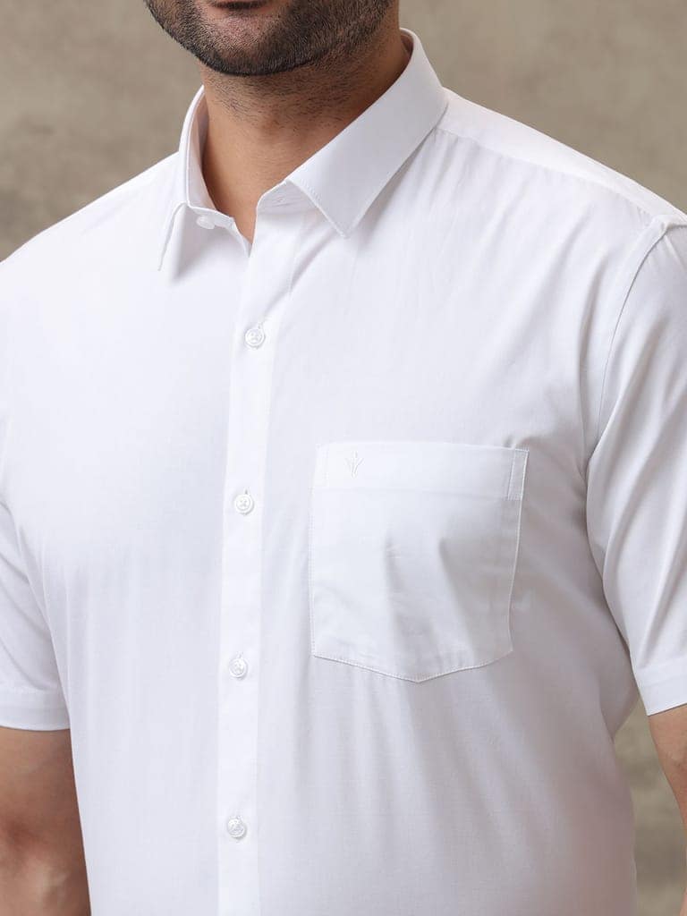 Mens Spill Resistant Guard 100% Cotton White Shirt Half Sleeves Elite Cotton view 4