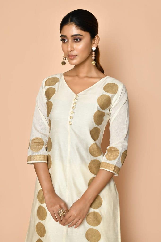 Freya ivory handloom maheshwari silk kurta set view 2