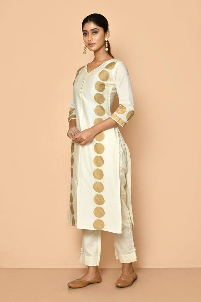 Freya ivory handloom maheshwari silk kurta set view 5
