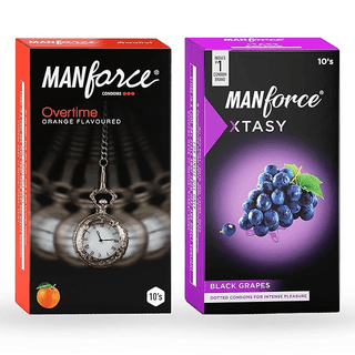 MANFORCE 3 in 1 (Ribbed Contour Dotted) Wild Black Grapes Flavoured Condoms- 10 Pieces & 3 in 1 Condoms (Ribbed Contour Dotted) Overtime Orange Flavoured- 10 Pieces Condom (Set of 2 20 Sheets)