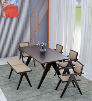 Eros Furniture Ravenna Solid Wood 6 Seater Dining Table with Matching Bench