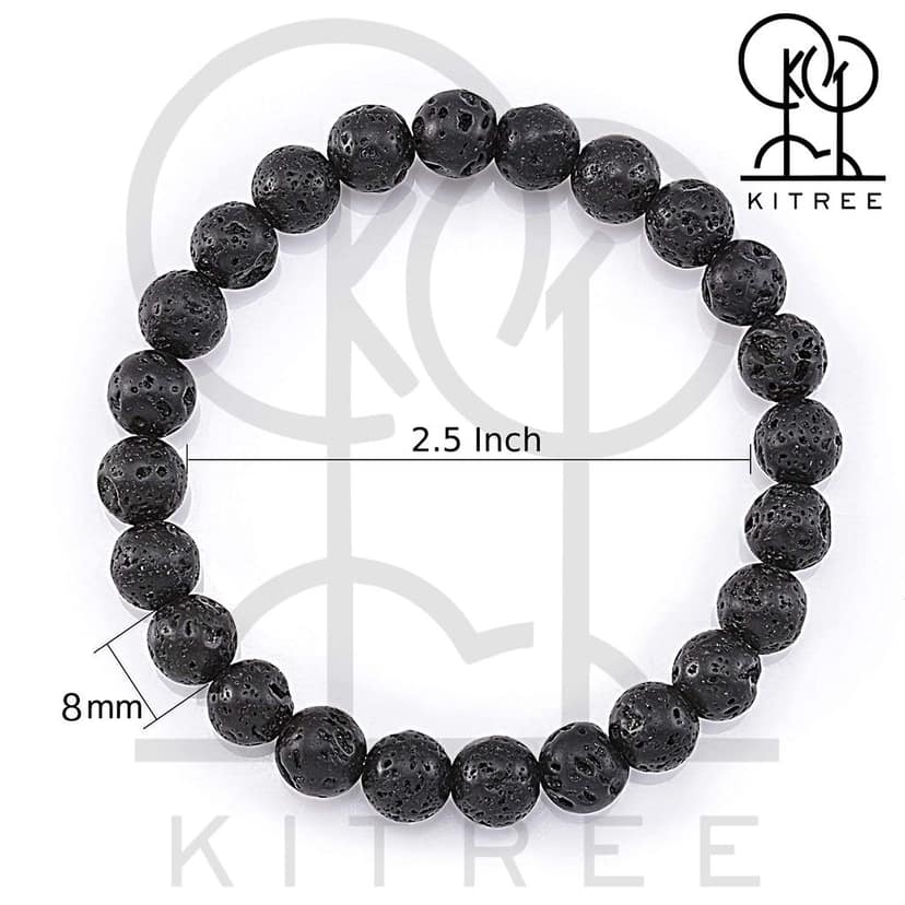 KITREE NATURAL LAVA STONE CRYSTAL BRACELET 8MM ROUND FOR UNISEX (COLOR BLACK) view 3