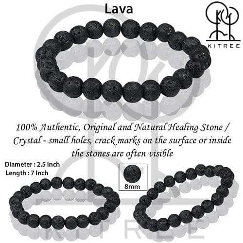 KITREE NATURAL LAVA STONE CRYSTAL BRACELET 8MM ROUND FOR UNISEX (COLOR BLACK) view 4