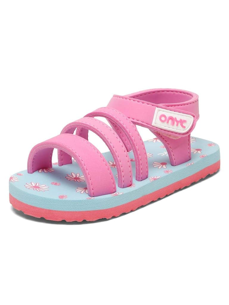 Premium Floral Sandals - Sky Blue & Pink (Girls) view 3