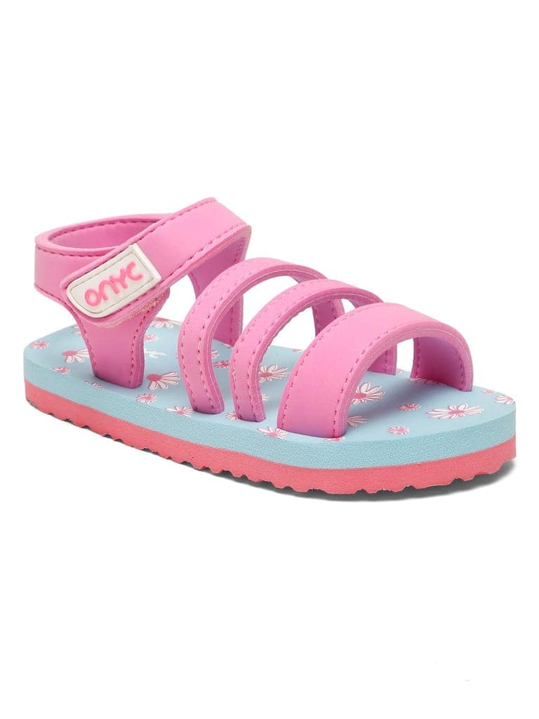 Premium Floral Sandals - Sky Blue & Pink (Girls) view 7