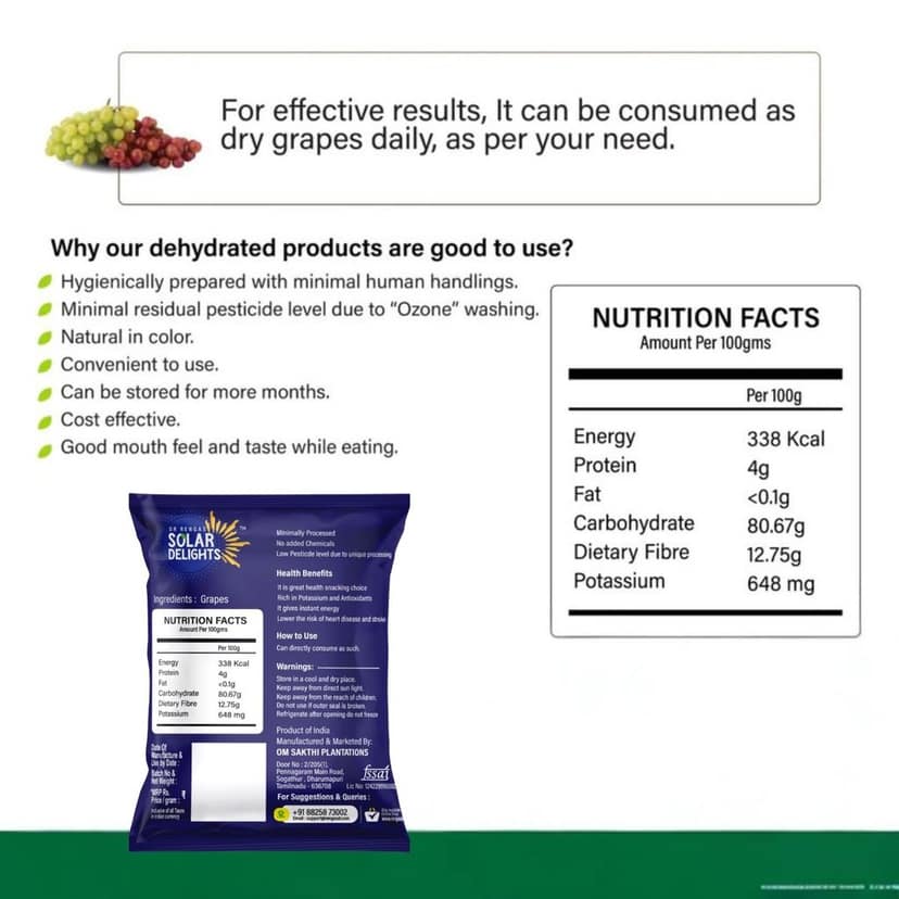 DR. RENGA'S SOLAR DELIGHTS Brown Raisins Seedless | Solar Dried Grapes Without Sugar | Thomson Seedless Grapes Dry | Natural Dry Fruit | 200g view 5