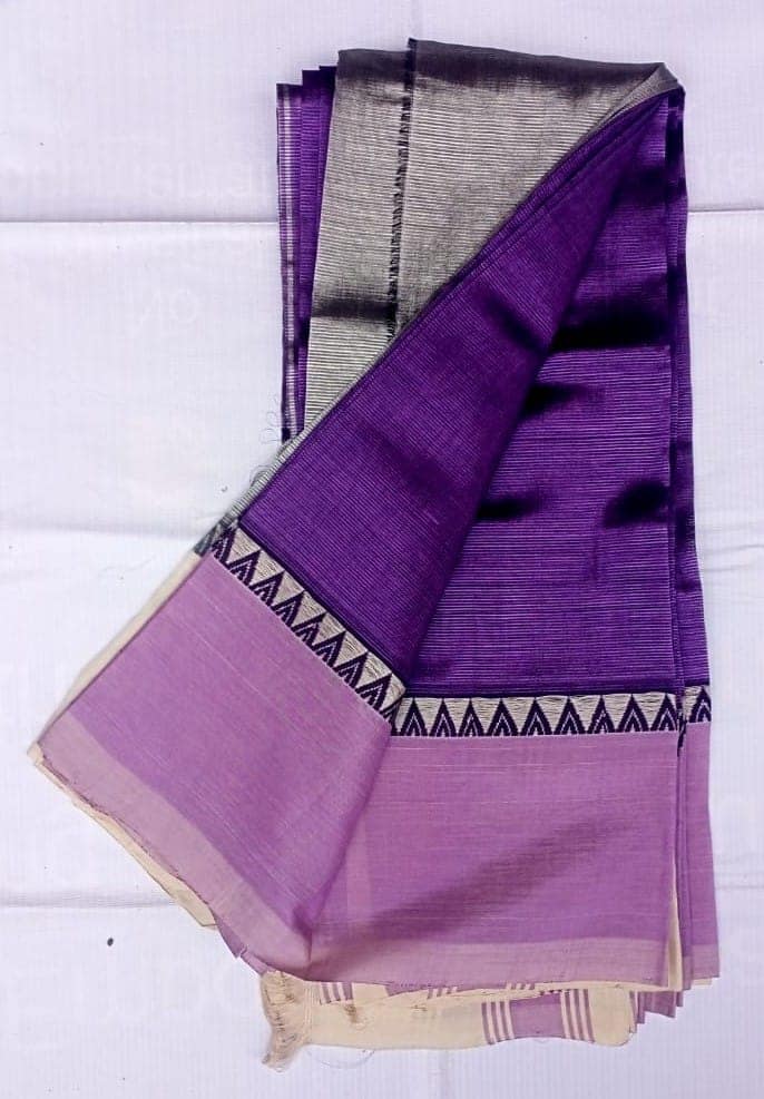 Green and Purple Striped Saree with Blouse Piece