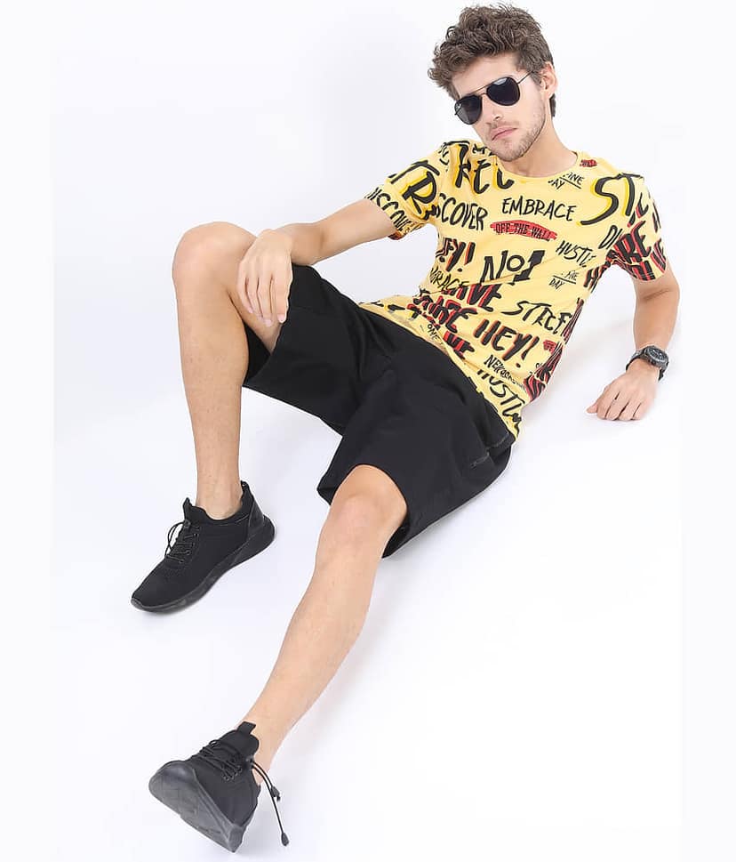 Ketch 100% Cotton Slim Fit Printed Half Sleeves Men's Round T-Shirt - Yellow ( Pack of 1 ) view 2