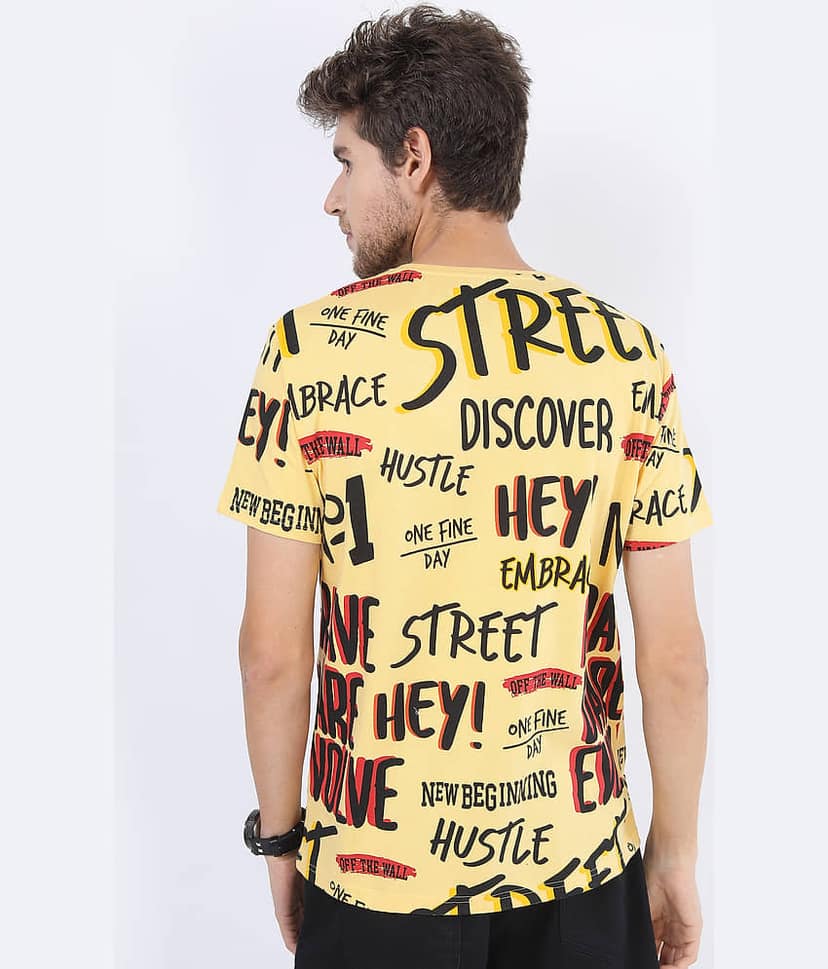 Ketch 100% Cotton Slim Fit Printed Half Sleeves Men's Round T-Shirt - Yellow ( Pack of 1 ) view 3